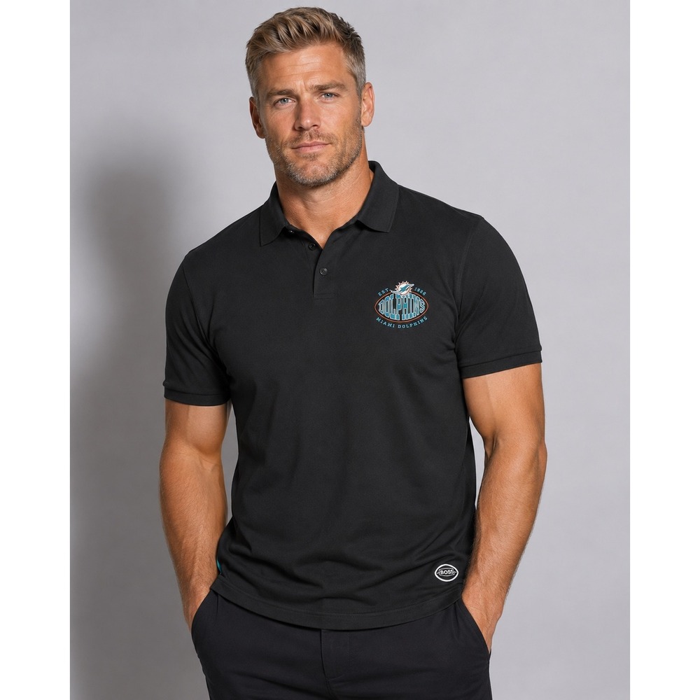 BOSS Hugo Boss x NFL Miami Dolphins Black Cotton Pique Polo Shirt Mens XL NEW
